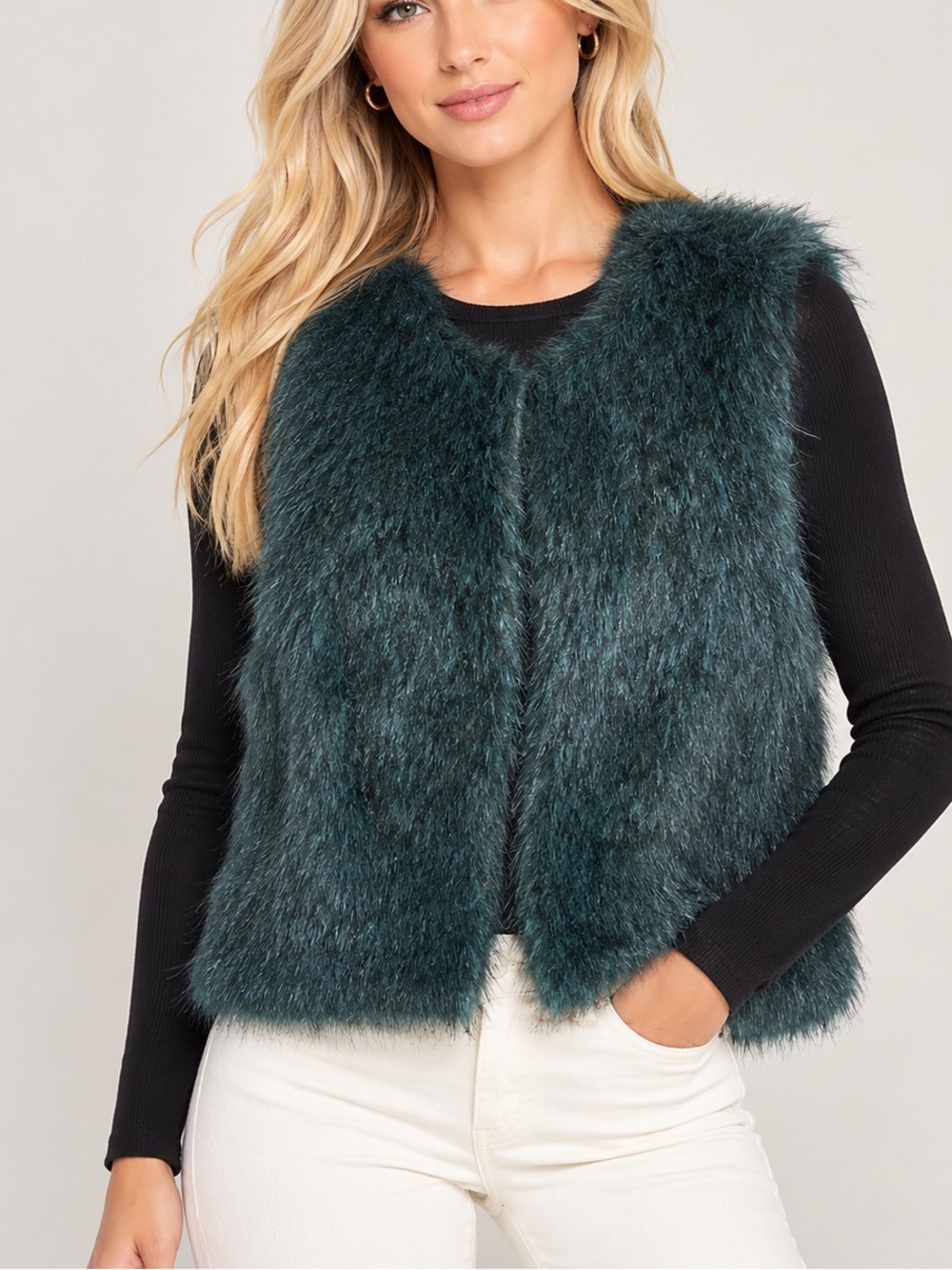 Bisou Bisou Teal Faux Fur Vest - Women Jackets & Coats XL